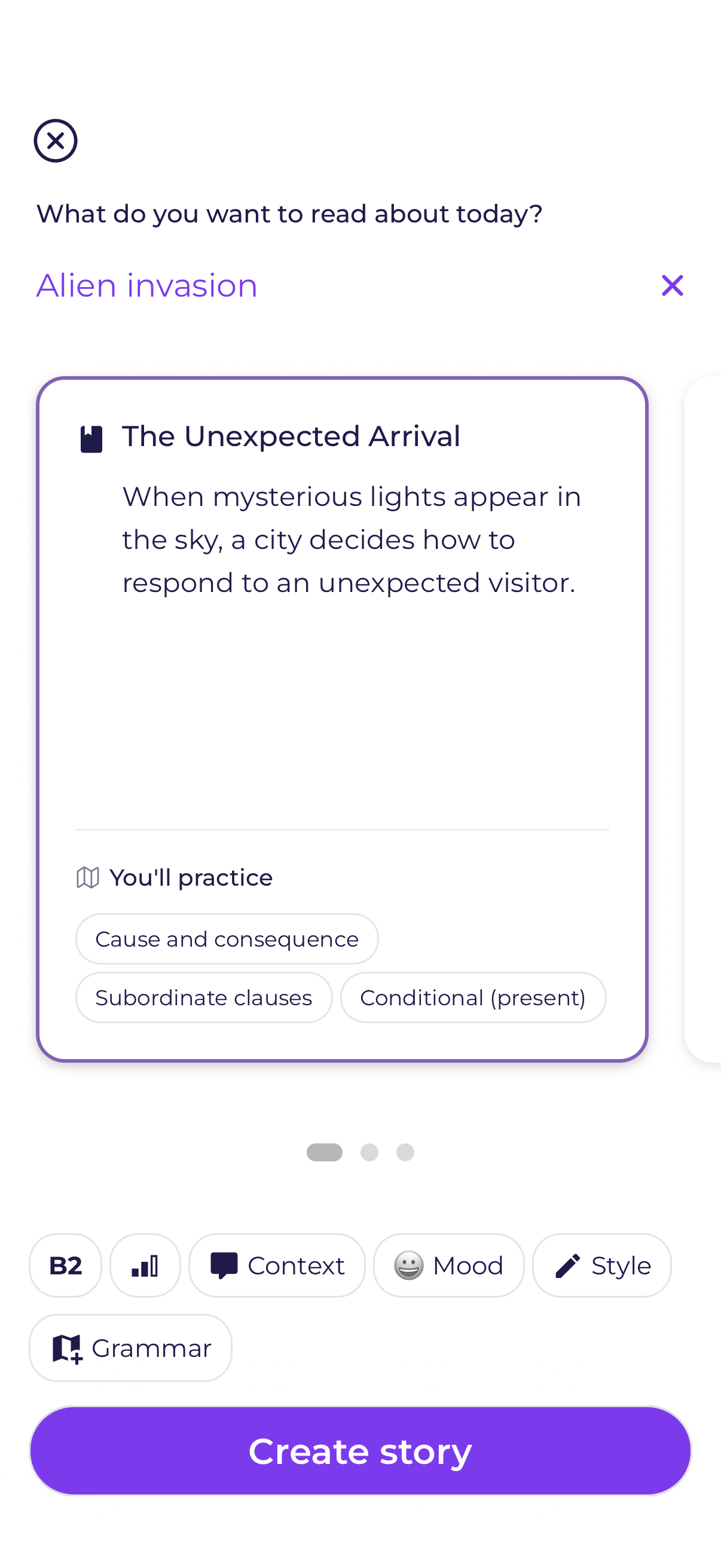 Polli home screen showing topic selection
